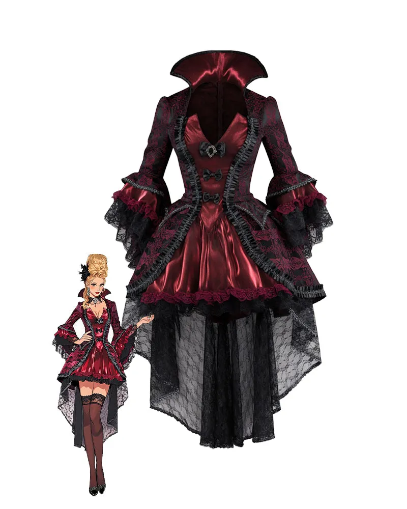 Gothic Vampire Dress with Stand Collar - Victorian Corset Maxi Dress sold by Avid Love product image thumbnail 2