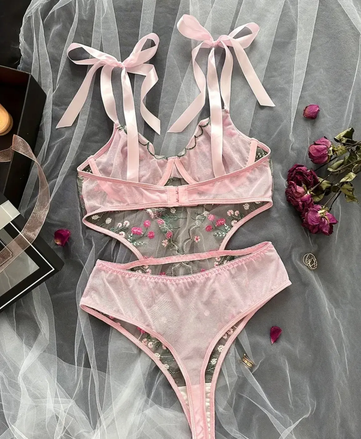 Floral Embroidered Sheer Bodysuit Plunge Underwire Teddy sold by Avid Love product image thumbnail 5