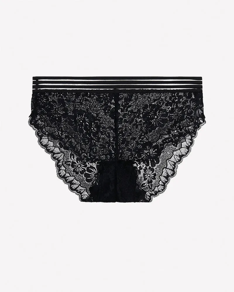 Striped Waist Floral Lace Panties - Sexy Sheer High Stretch Briefs sold by Avid Love