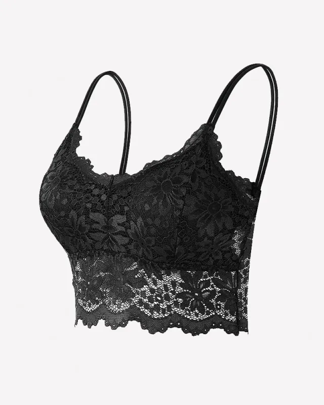 Floral Lace Bralette Crop Top - Wireless Spaghetti Strap Lace Bra made by Avid Love