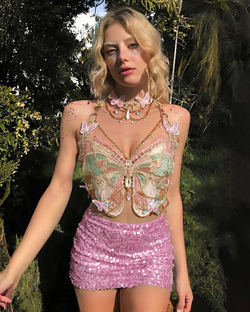 Embroidered Butterfly Top with Pearl Chain & Sequin Skirt Options sold by Avid Love product image thumbnail 2