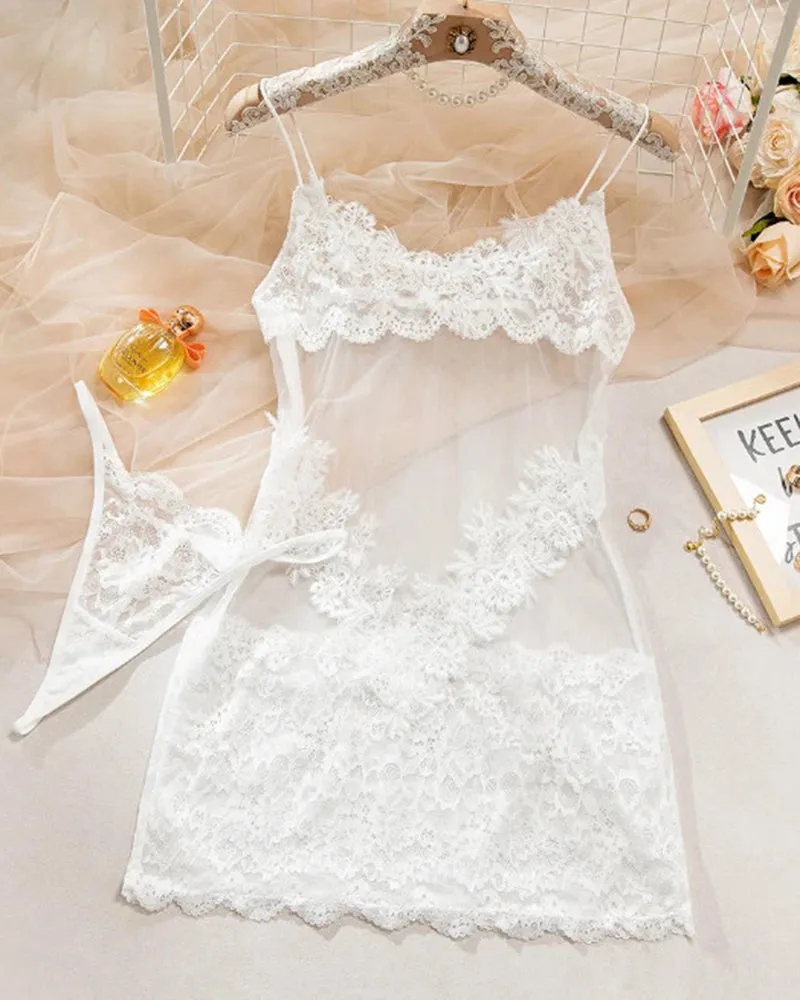 Sheer Floral Lace Nightdress with Panty+Stockings sold by Avid Love product image thumbnail 3
