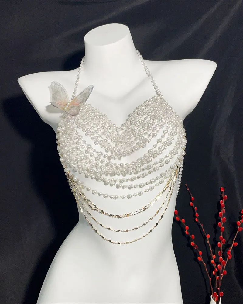 Pearl Butterfly Halter Top - Multi-Layer Pearl Body Jewelry Top sold by Avid Love product image thumbnail 5