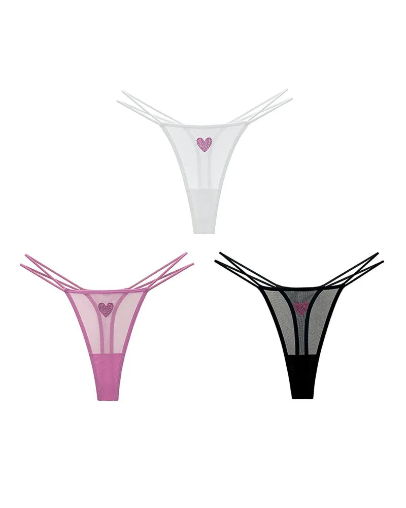 Sheer Mesh Rhinestone Heart Thong - Sexy Multi-Strap Low Rise Panties sold by Avid Love product image thumbnail 2