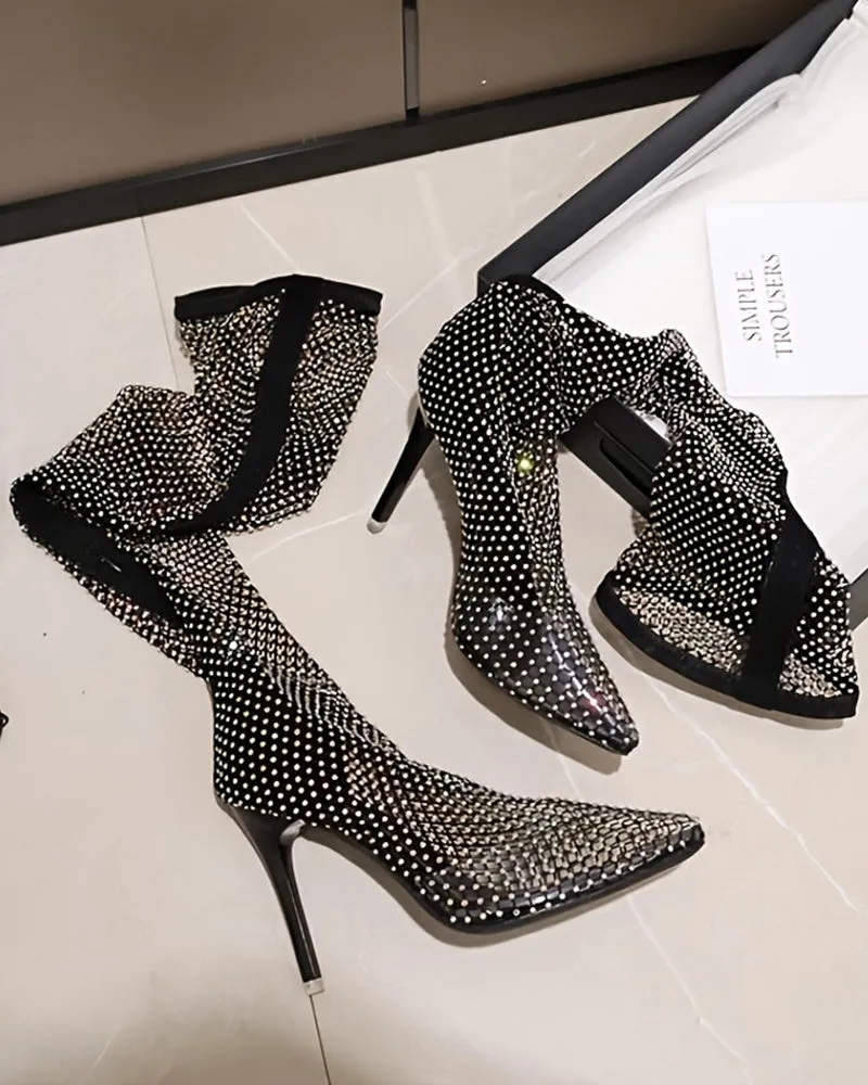 Rhinestone Fishnet Over-the-Knee Stiletto Boots sold by Avid Love product image thumbnail 4