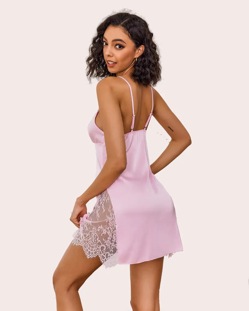 Satin Nightgown V Neck Lace Chemise sold by Avid Love product image thumbnail 5