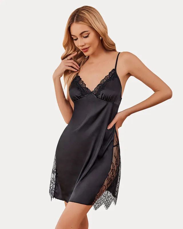 Satin Nightgown V Neck Lace Chemise made by Avid Love