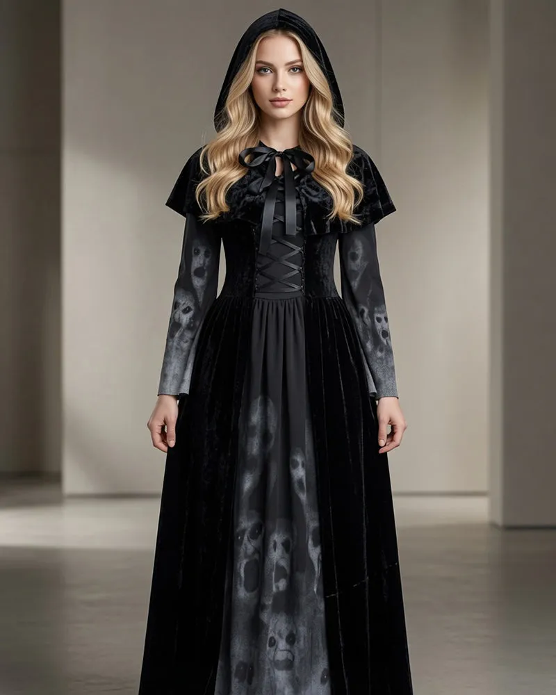 Gothic Witch Long Sleeve Maxi Dress with Cape and Tie Belt 3-Piece Set sold by Avid Love product image thumbnail 5