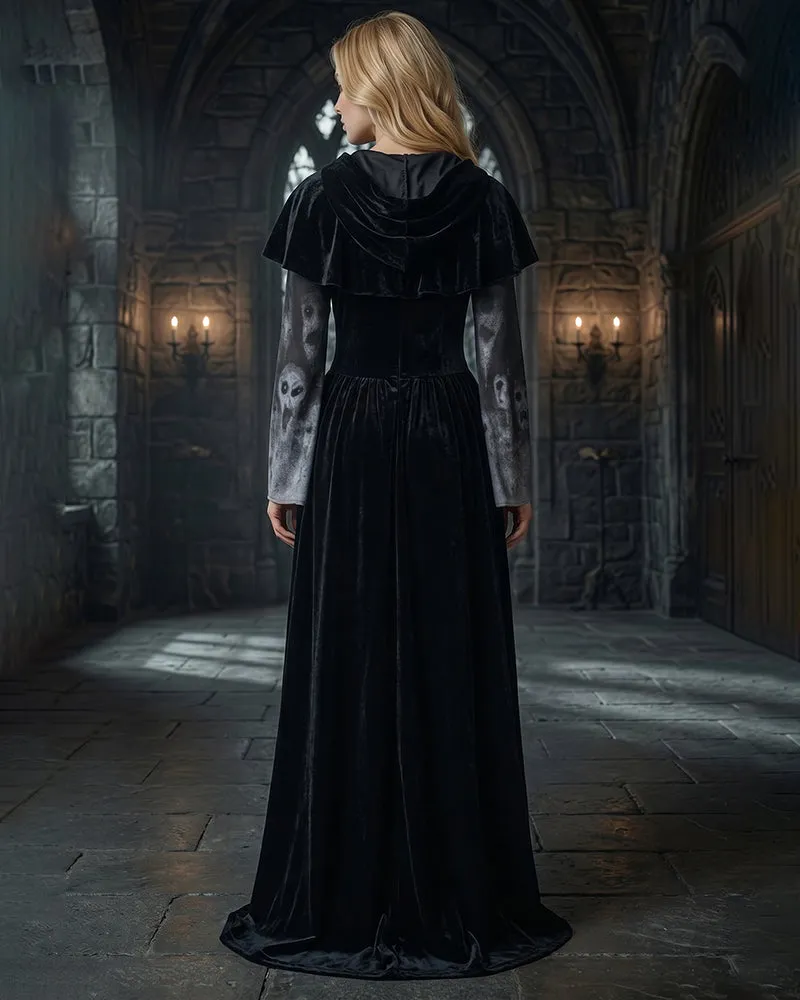 Gothic Witch Long Sleeve Maxi Dress with Cape and Tie Belt 3-Piece Set sold by Avid Love product image thumbnail 2