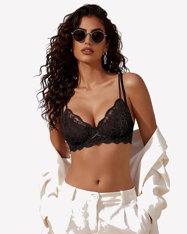 Underwire Mesh Scalloped V Neck Unlined Everyday Bra made by Avid Love