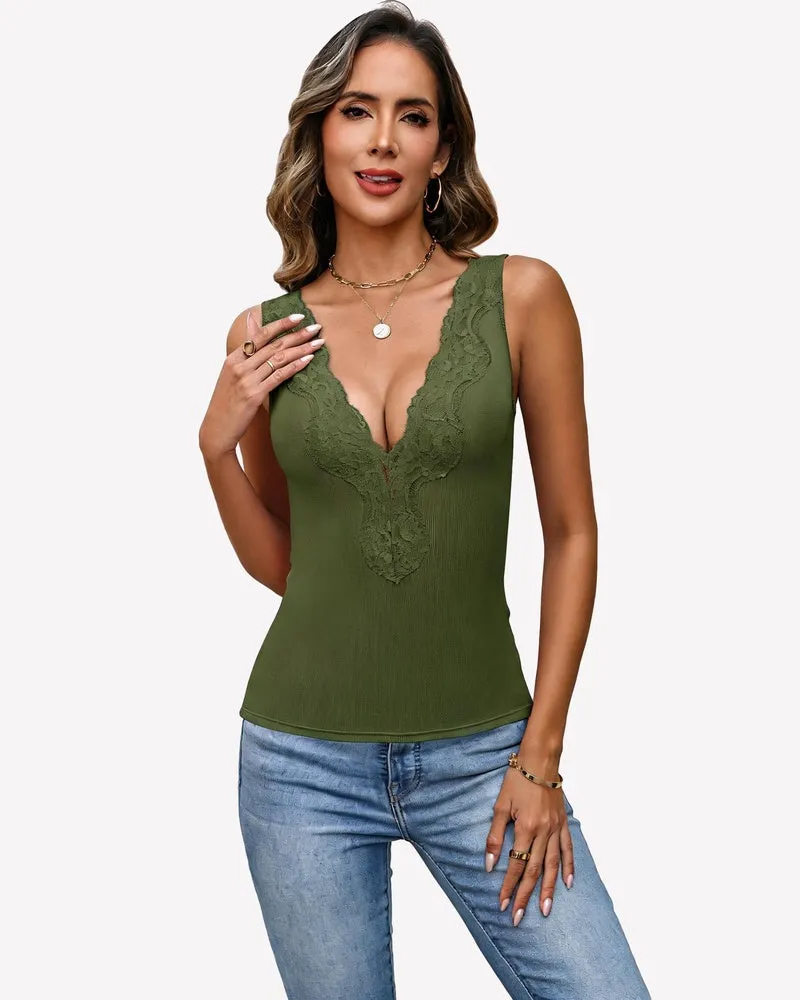 Deep V Neck Tank Top Ribbed Knit Cami Going Out Sexy Top sold by Avid Love product image thumbnail 4