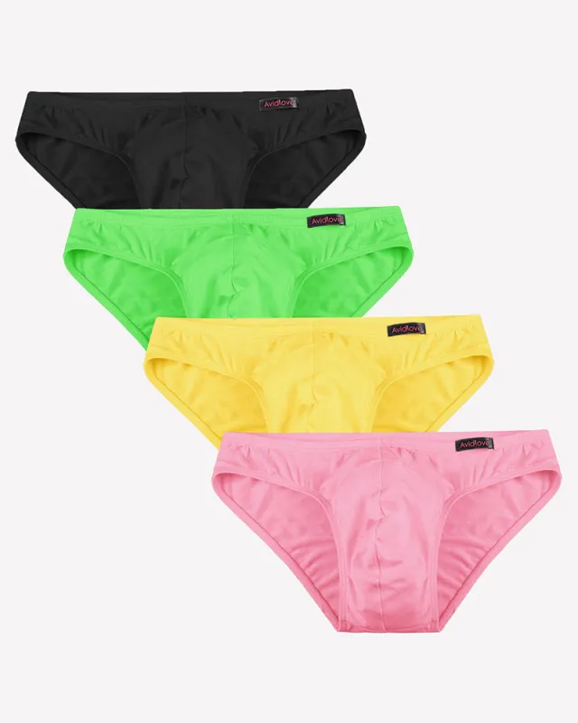 Men's Underwear 4 Pack Low Rise Microfiber Ice Silk Hip Briefs made by Avid Love