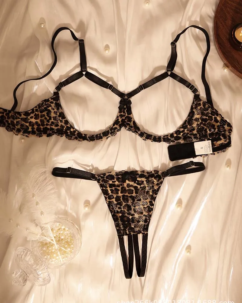 Leopard Print Spaghetti Strap Bralette and Brief Lingerie Set sold by Avid Love product image thumbnail 3