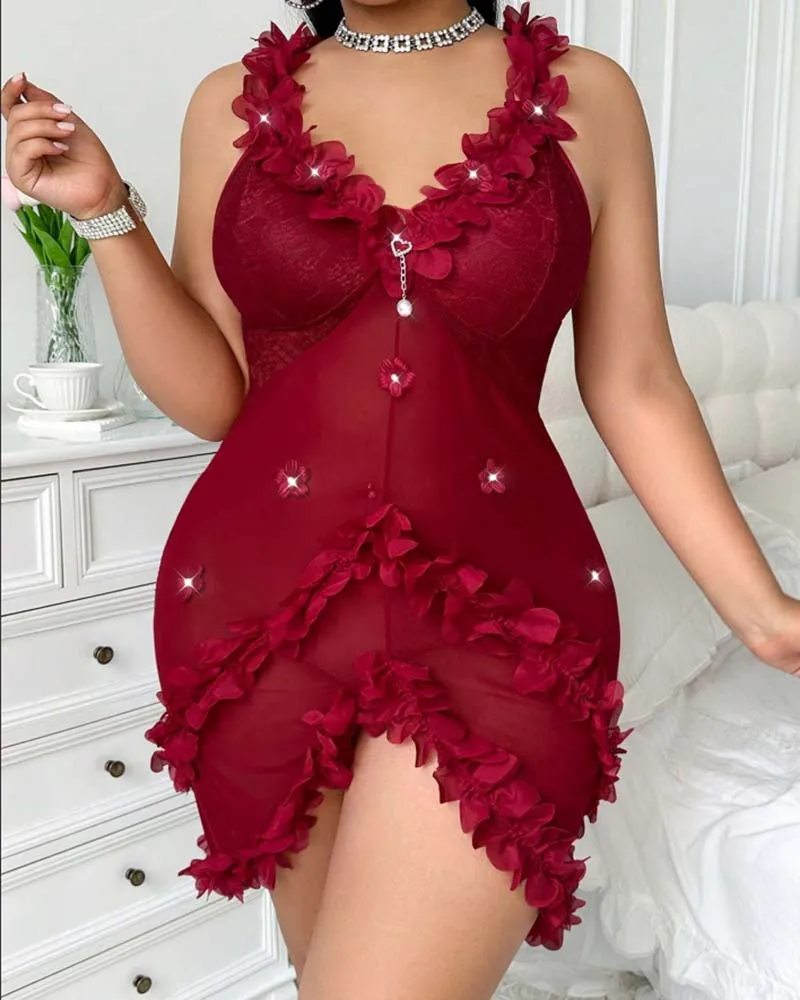 Lace Trim Spaghetti Strap Chemise Mini Dress sold by Avid Love product image thumbnail 3