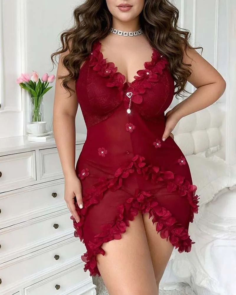 Lace Trim Spaghetti Strap Chemise Mini Dress sold by Avid Love product image thumbnail 2