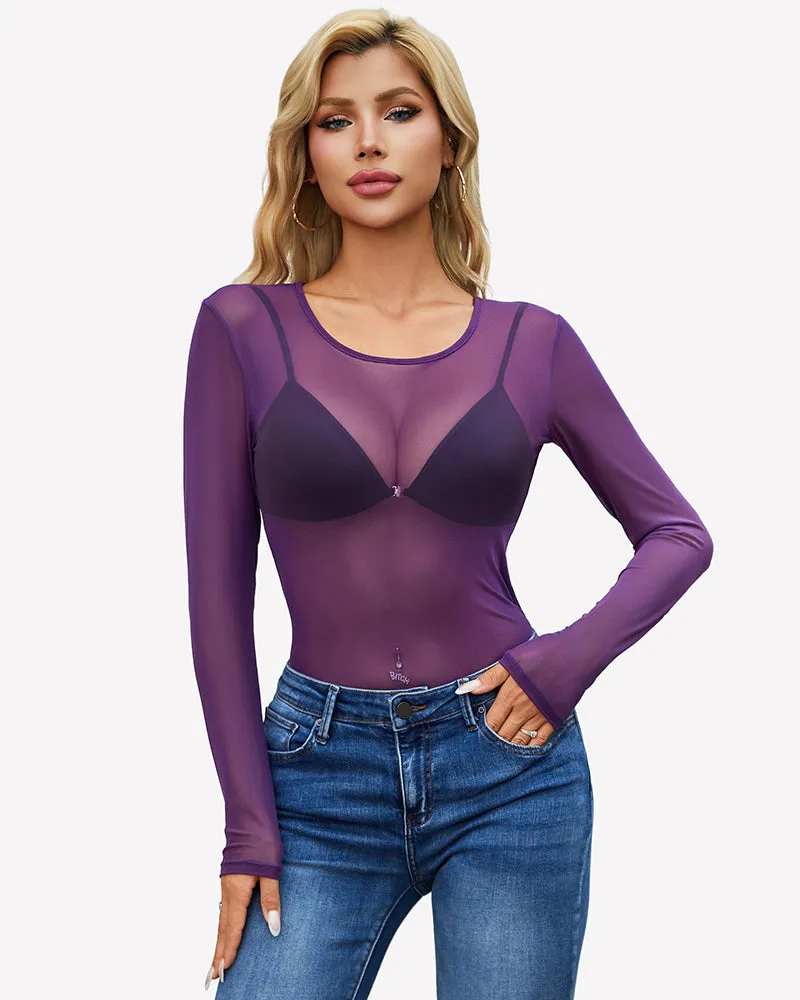 Sheer Mesh Long Sleeve Top See Through Crew Neck Slim Fit Clubwear sold by Avid Love product image thumbnail 5