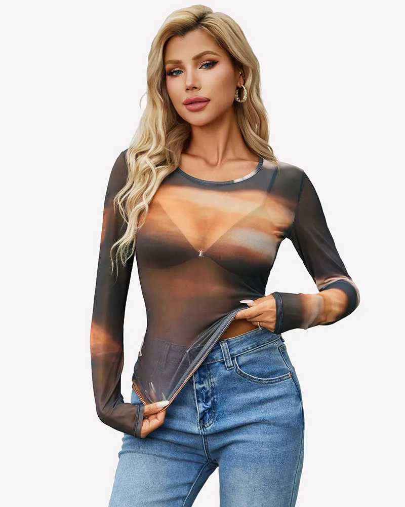 Sheer Mesh Long Sleeve Top See Through Crew Neck Slim Fit Clubwear sold by Avid Love product image thumbnail 2