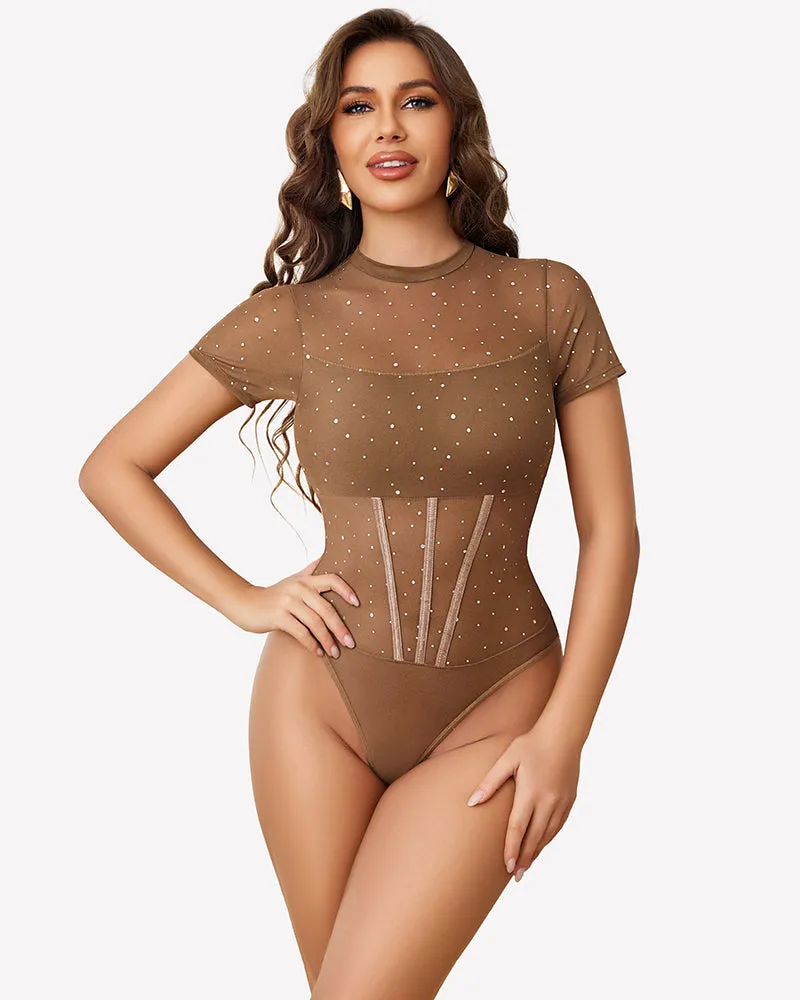 Mock Neck Sheer Mesh Rhinestone Bodysuit sold by Avid Love product image thumbnail 2