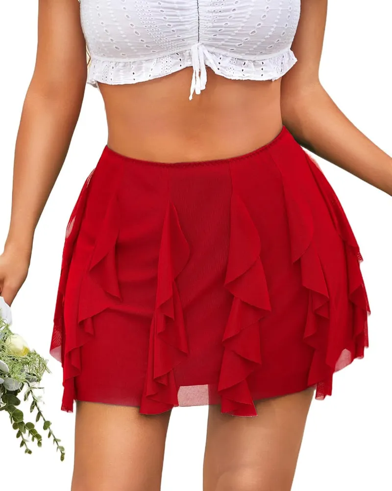 Layered Ruffle Flowy Mesh Mini Skirt Y2K Summer Short Skirt sold by Avid Love product image thumbnail 2