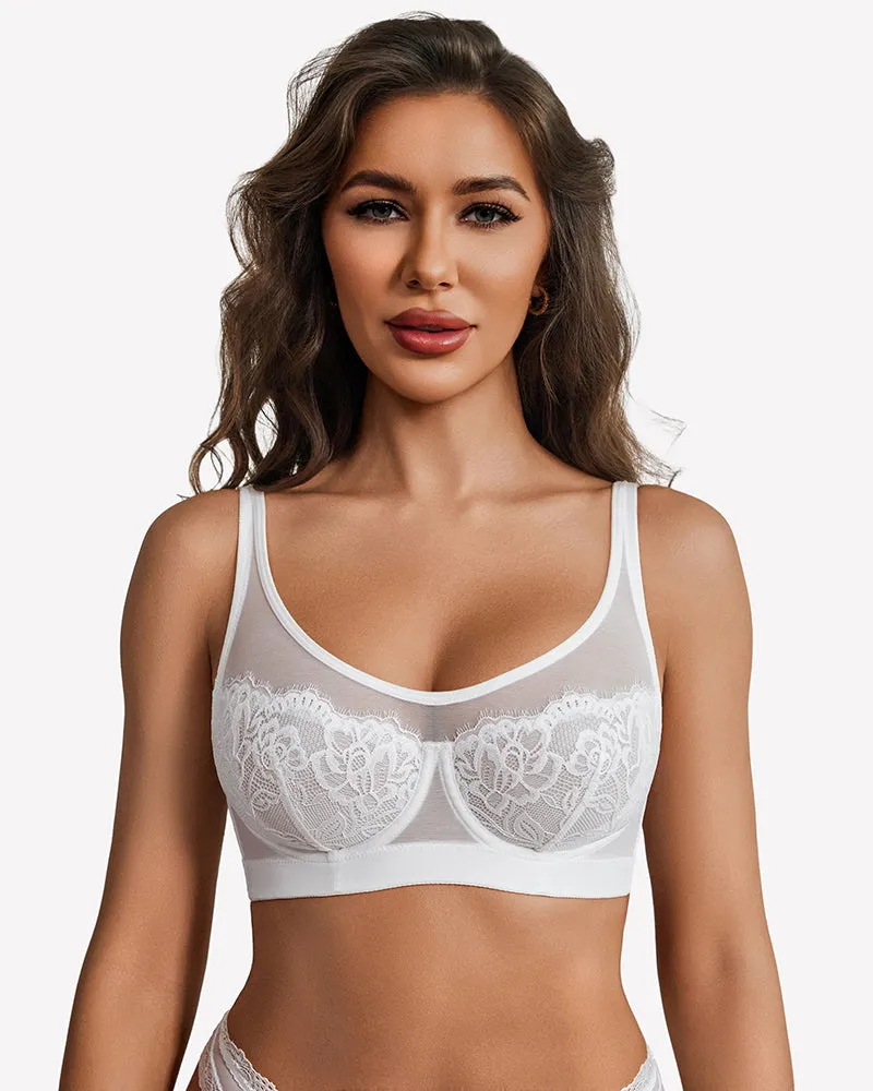 Full Coverage Sheer Mesh Lace Bra Underwire Unlined Everyday Lingerie sold by Avid Love product image thumbnail 3