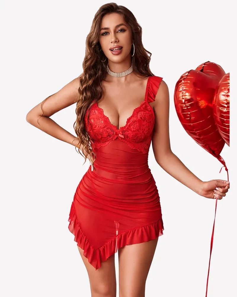 Lace Ruched Mesh Lingerie Dress with Thong sold by Avid Love product image thumbnail 3