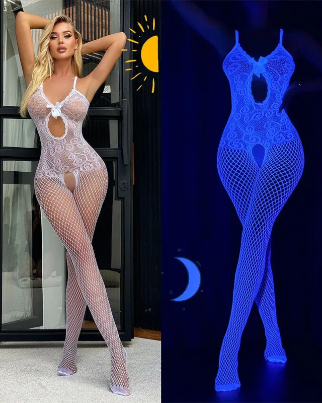 Floral Lace Fishnet Crotchless Bodystocking made by Avid Love