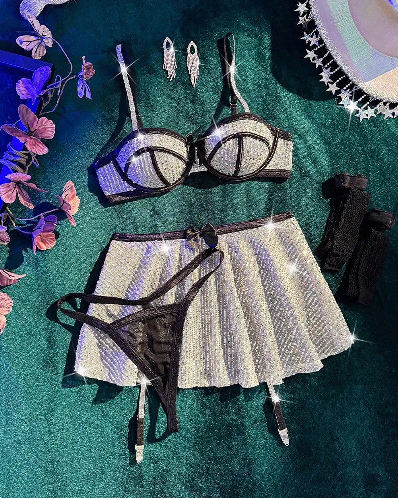Sequins 4-Piece Lingerie Set with Skirt and Stockings sold by Avid Love product image thumbnail 4