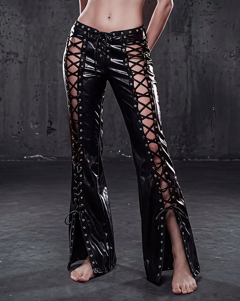 PU Lace-Up Flared Pants sold by Avid Love