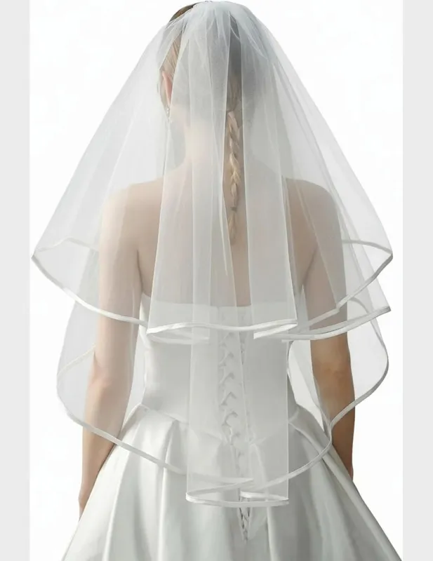 Two-Tier Satin Edge Bridal Wedding Veil made by Avid Love