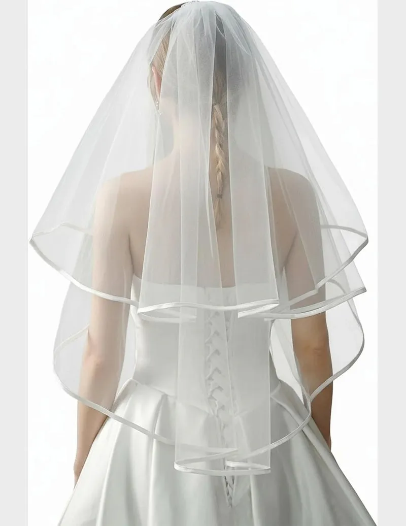 Two-Tier Satin Edge Bridal Wedding Veil sold by Avid Love