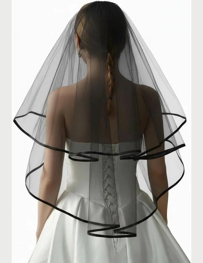 Two-Tier Satin Edge Bridal Wedding Veil sold by Avid Love product image thumbnail 2