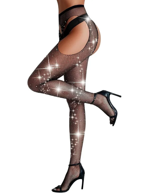 Rhinestone High Waist Fishnet Tights made by Avid Love