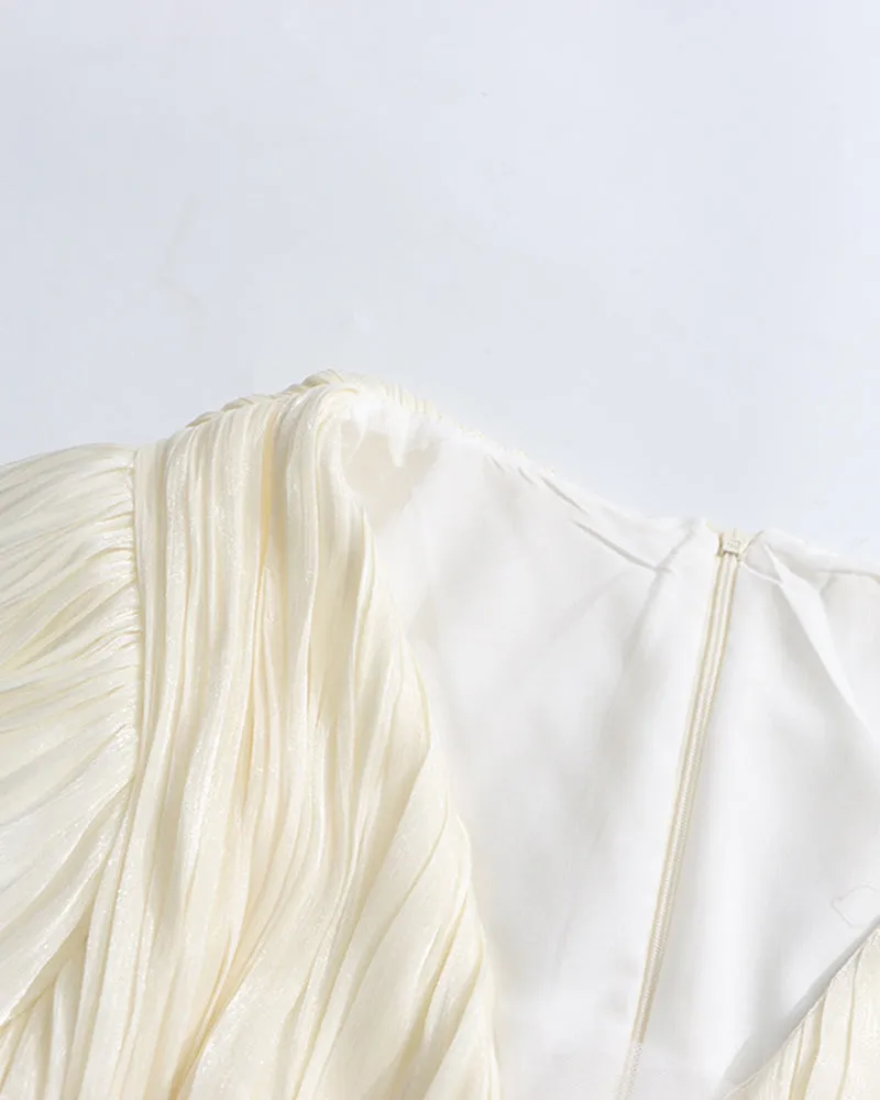 Pleated Puff Sleeve Deep V Party Mini Dress with Floral Waist sold by Avid Love product image thumbnail 3