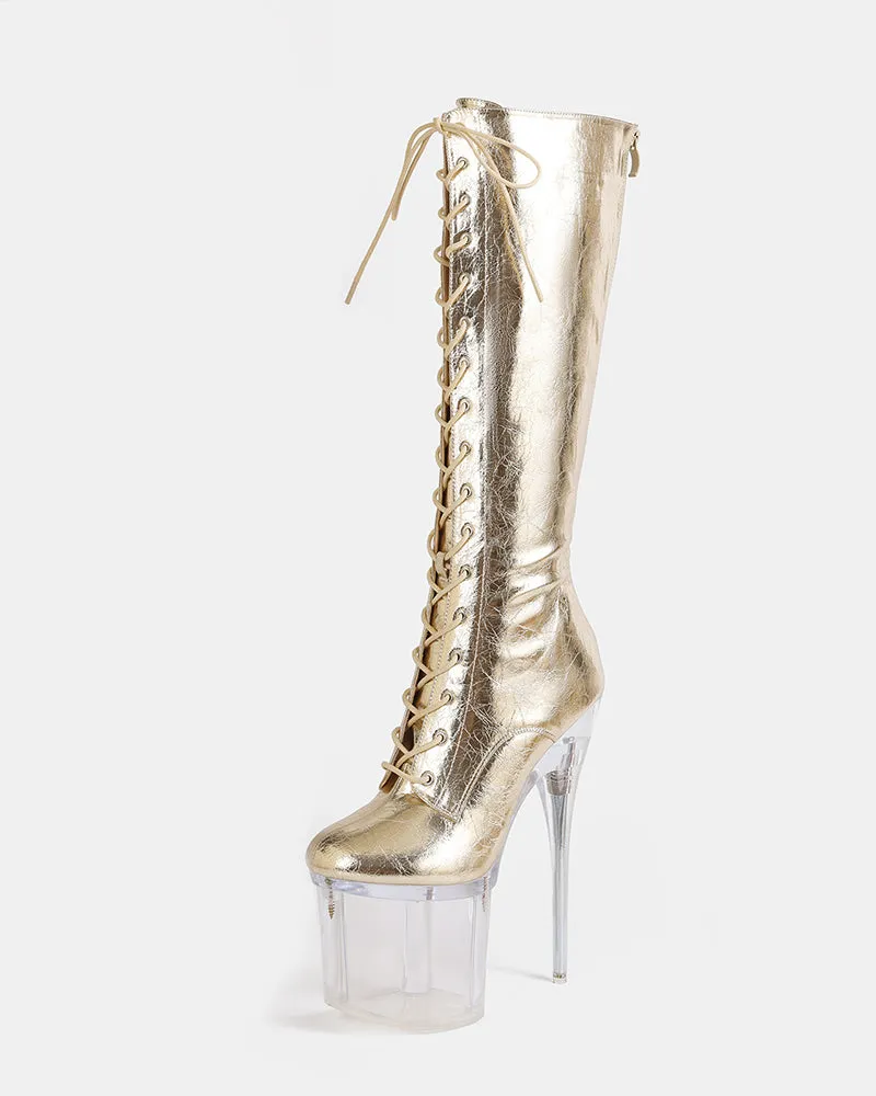 Metallic Platform Lace-Up Knee-High Stiletto Boot sold by Avid Love product image thumbnail 4