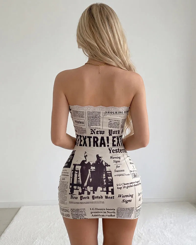 Sheer Mesh Newspaper Print Mini Dress and Thong Set sold by Avid Love product image thumbnail 2