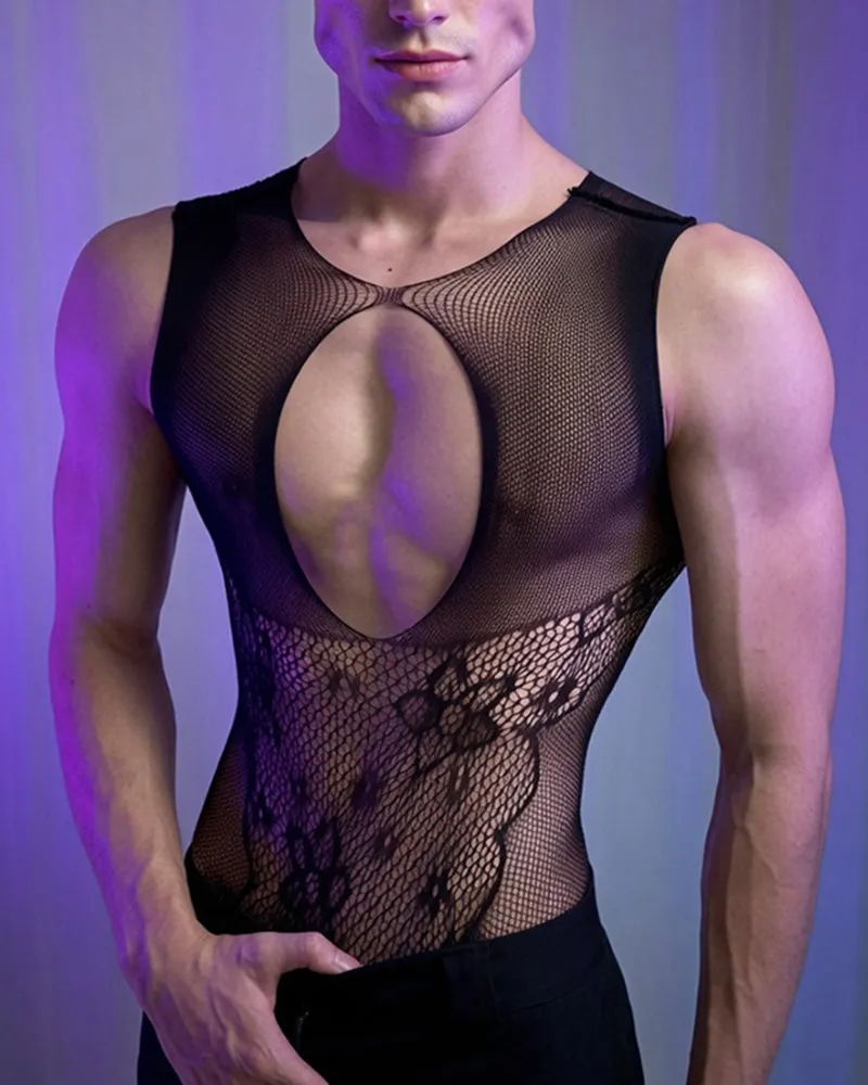 Men's Mesh Lace Cutout Bodysuit sold by Avid Love product image thumbnail 5