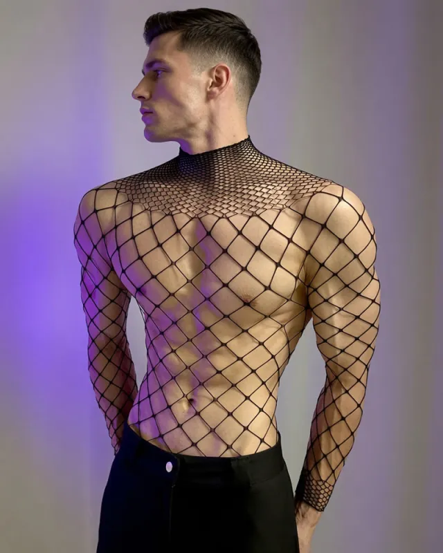Men's Mesh Lace Cutout Bodysuit made by Avid Love