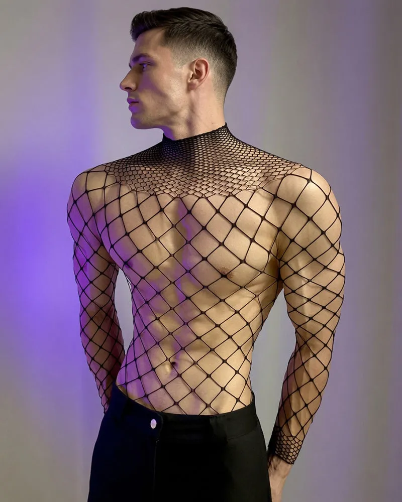Men's Mesh Lace Cutout Bodysuit sold by Avid Love