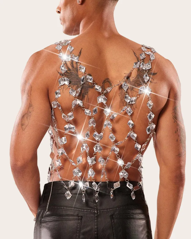 Men's Crystal Gem Chain Body Harness Top sold by Avid Love product image thumbnail 3