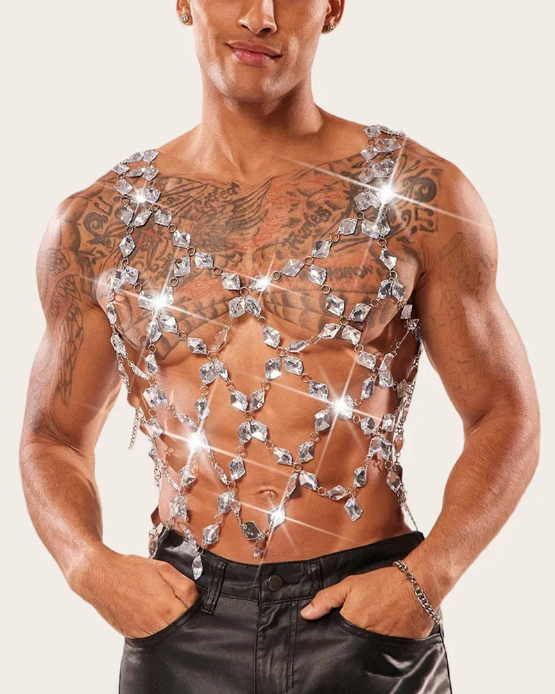 Men's Crystal Gem Chain Body Harness Top sold by Avid Love product image thumbnail 4