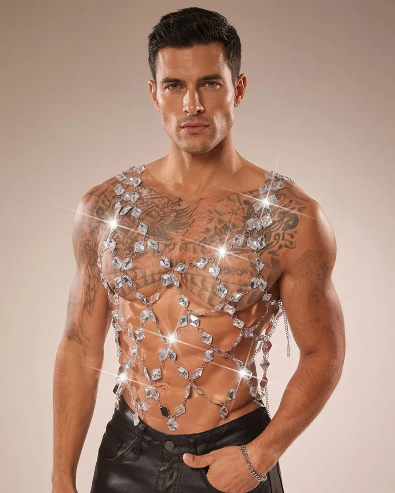 Men's Crystal Gem Chain Body Harness Top sold by Avid Love