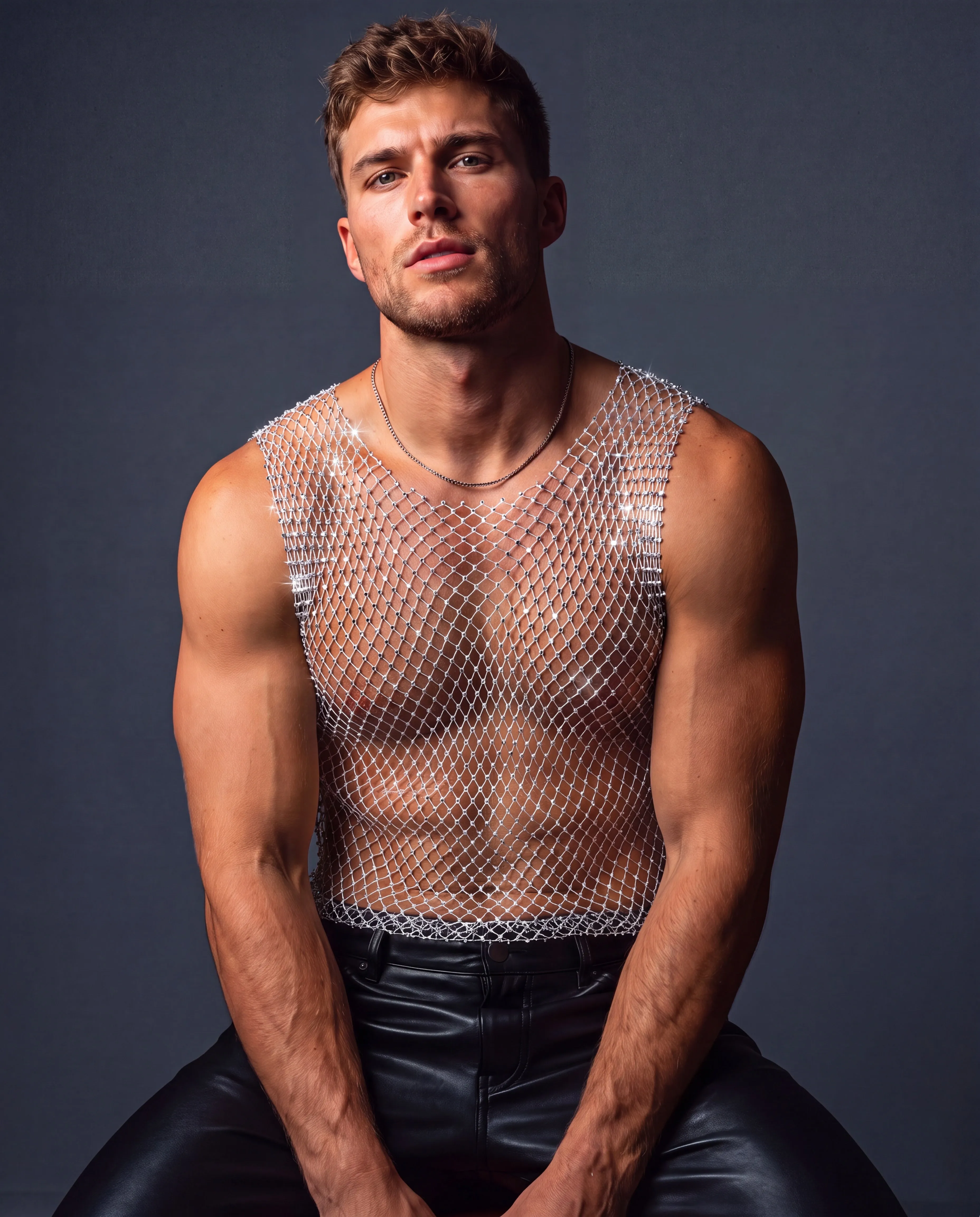 Men's Rhinestone Fishnet Muscle Tank Top sold by Avid Love product image thumbnail 3