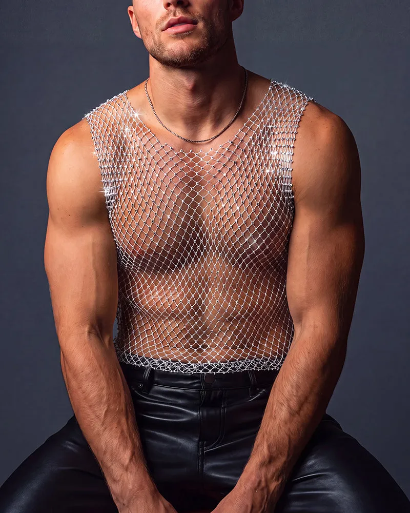 Men's Rhinestone Fishnet Muscle Tank Top sold by Avid Love product image thumbnail 4