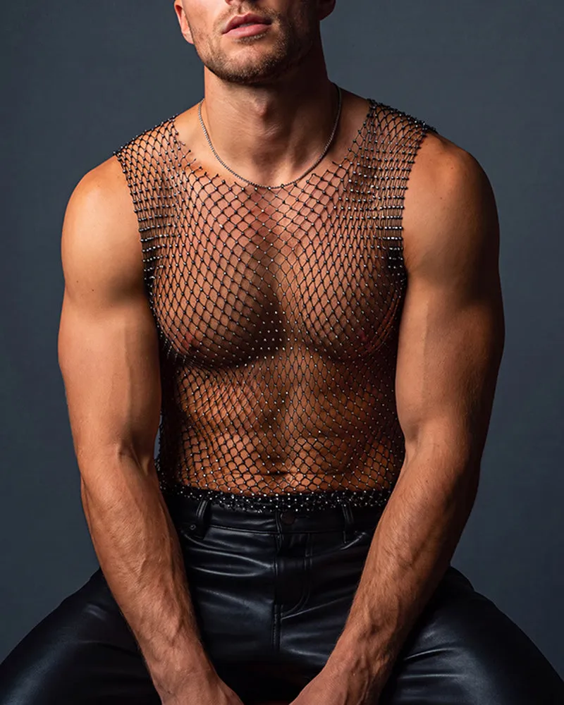 Men's Rhinestone Fishnet Muscle Tank Top sold by Avid Love product image thumbnail 2