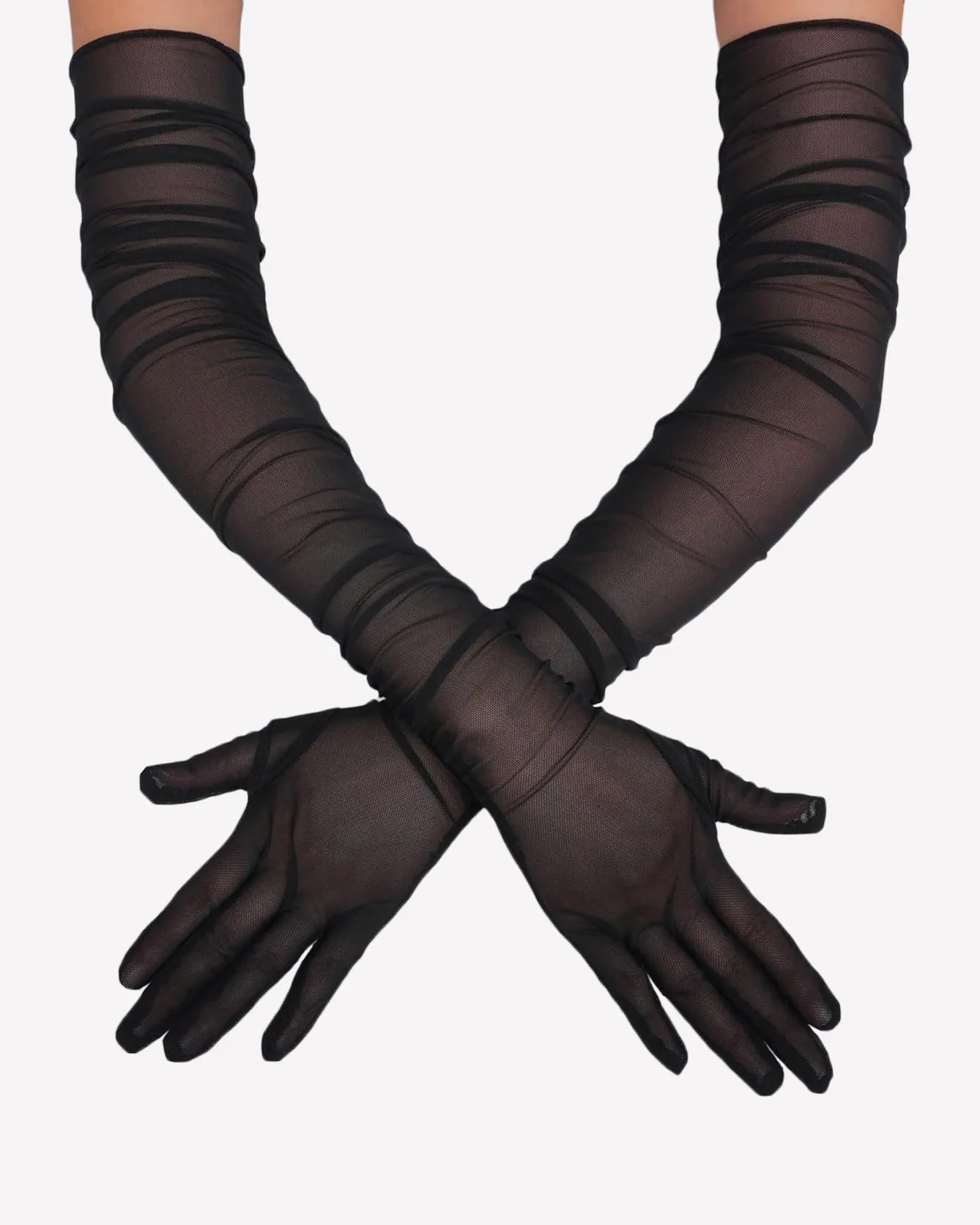 Long Sheer Tulle Mesh Gloves Elbow Length Opera Gloves sold by Avid Love