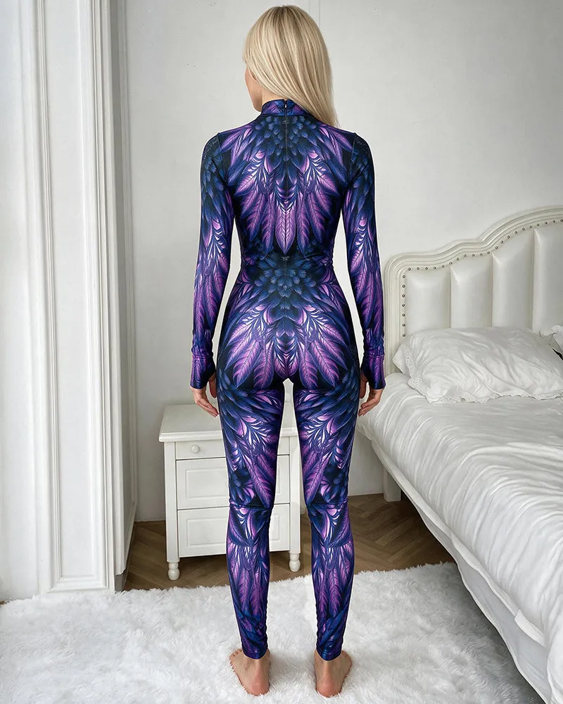 Feather Print Lace-Up Cutout Long Sleeve Catsuit Costume sold by Avid Love product image thumbnail 3
