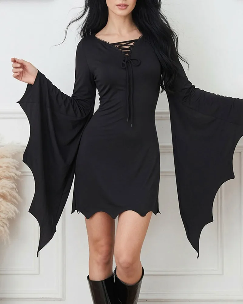 Bat Wing Gothic Lace-Up Halloween Mini Dress sold by Avid Love product image thumbnail 2