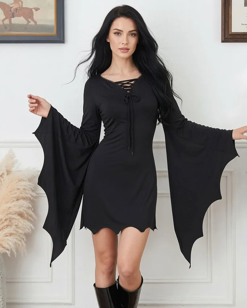 Bat Wing Gothic Lace-Up Halloween Mini Dress sold by Avid Love product image thumbnail 3