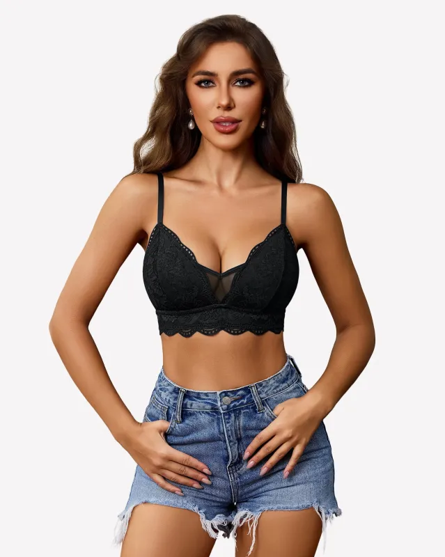 Lace Wireless Bra V Neck Non-Padded Mesh Bralette made by Avid Love