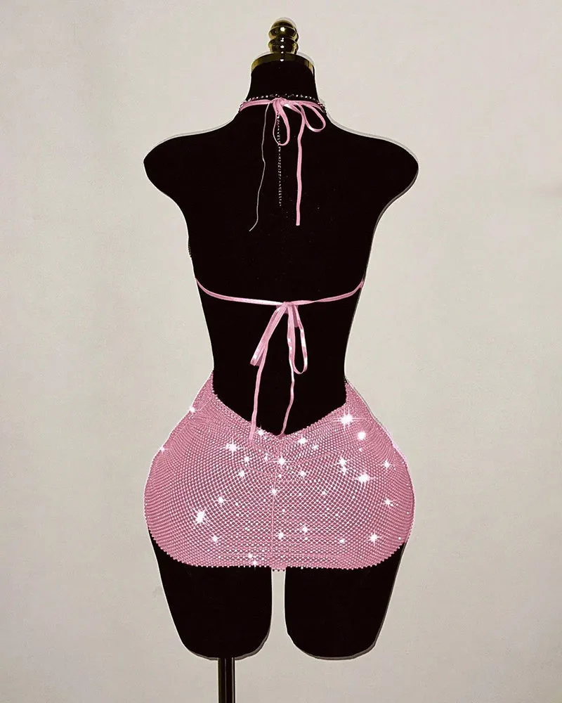 Rhinestone Fishnet Backless Halter Mini Dress sold by Avid Love product image thumbnail 3